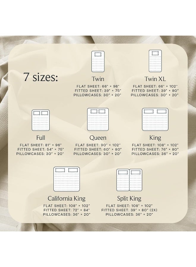 LuxClub 7 PC Split King Size Sheet Set Bedsheets, Rayon Made from Bamboo Bed Sheets, Deep Pockets 18'' Wrinkle Free Cooling Bed Sheets Machine Washable Hotel Bedding (Split King, Striped Cream)