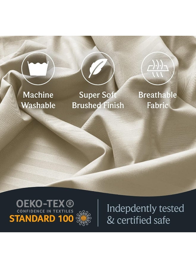 LuxClub 7 PC Split King Size Sheet Set Bedsheets, Rayon Made from Bamboo Bed Sheets, Deep Pockets 18'' Wrinkle Free Cooling Bed Sheets Machine Washable Hotel Bedding (Split King, Striped Cream)