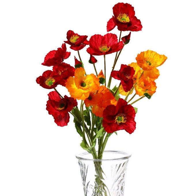 5 PCS SILK ARTIFICIAL POPPY FAUX POPPY SPRING FLOWERS FOR HOME KITCHEN WEDDING DECORATIONS FLORAL ARRANGEMENT TABLE CENTERPIECES VASE BOUQUET REDORANGE