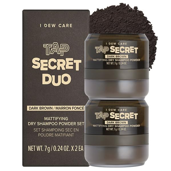 شامبو جاف توضيحي من I DEW CARE بيوتين مجموعة Tap Secret داكنة بنية  تعزيز  مسحوق مكثف قابل لإعادة التعبئة بحجم سفر غير هوائي  جينسنغ كوري  024 أونصة  2ea