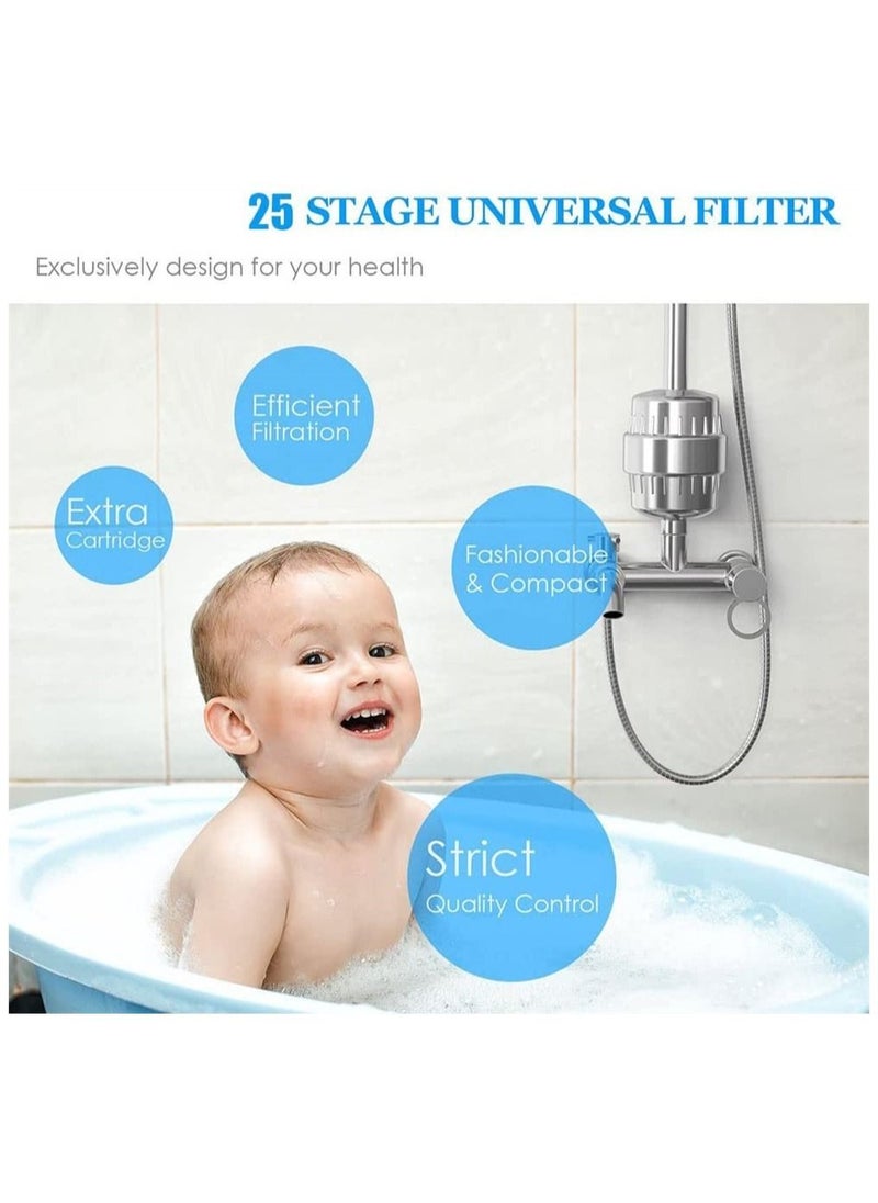 DMG TECH - Shower Filter, 25 Stage Shower Filter Water Softener, Shower Head Filter for Hard Water, with 3 Replaceable Filter Cartridges,Universal Replaceable Shower Head Water Purifier to Remove Chlorine - Image 1