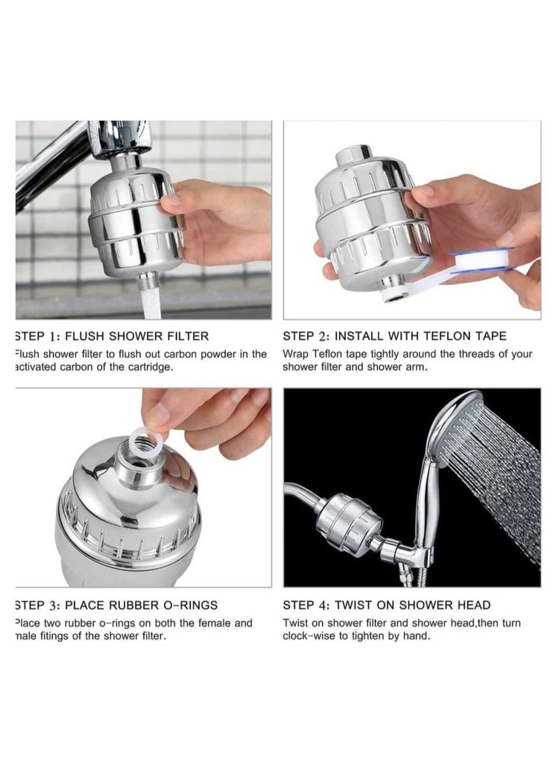 DMG TECH - Shower Filter, 25 Stage Shower Filter Water Softener, Shower Head Filter for Hard Water, with 3 Replaceable Filter Cartridges,Universal Replaceable Shower Head Water Purifier to Remove Chlorine - Image 1