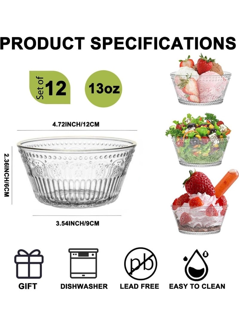 BOWETTE Set of 12 13 OZ (385ml) Glass Small Bowls for Kitchen Dessert for Ice Cream Snack Side Dishes Small Serving Bowls for Dipping - Image 2