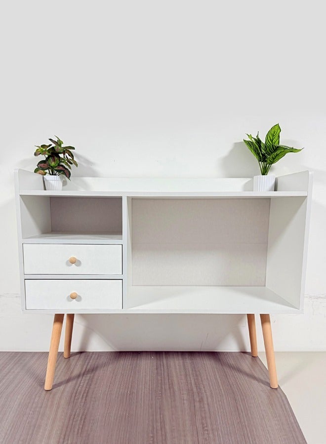 fashionhome Multipurpose Use Floor Standing Storage Rack Display Stand with 2 Spacious Storage Drawers Sofa Side Table Living Room Furniture for Home 100x35x90 cm - Image 2