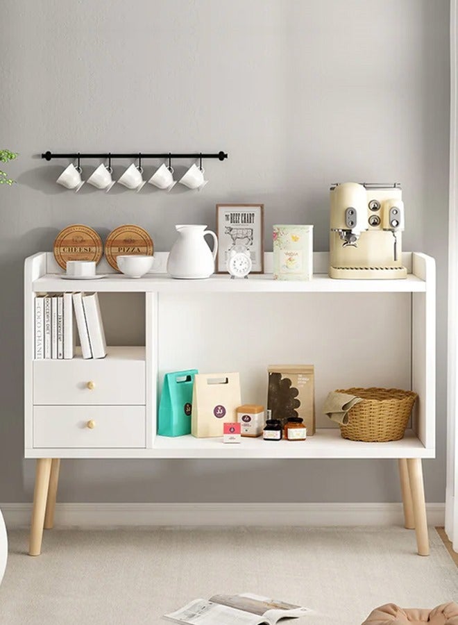 fashionhome Multipurpose Use Floor Standing Storage Rack Display Stand with 2 Spacious Storage Drawers Sofa Side Table Living Room Furniture for Home 100x35x90 cm - Image 1