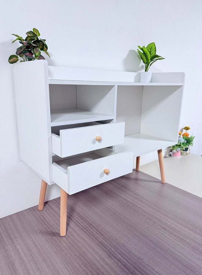 fashionhome Multipurpose Use Floor Standing Storage Rack Display Stand with 2 Spacious Storage Drawers Sofa Side Table Living Room Furniture for Home 100x35x90 cm - Image 3
