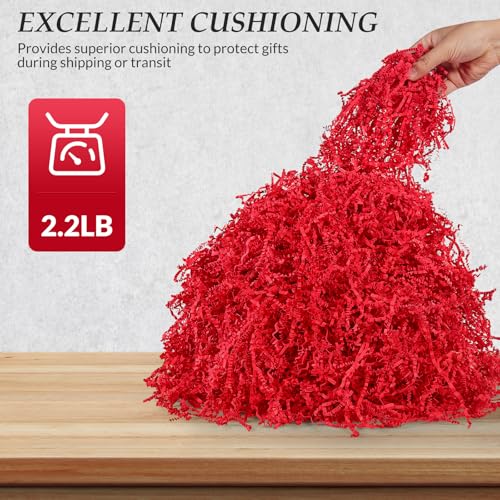 mxxkms 2.2 LB Red Crinkle Paper Filler - Premium Shredded Paper for Gift Baskets, Birthdays, Weddings & Christmas - Large Capacity Ample Fill for Packaging & Craft Projects - Image 4
