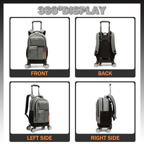 HTgroce Rolling Backpack with Wheels for Boys Roller Wheels Backpacks Big Kids Laptop Luggage Travel Suitcase for Teen Boys - Image 4