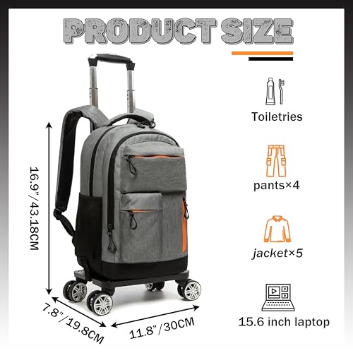 HTgroce Rolling Backpack with Wheels for Boys Roller Wheels Backpacks Big Kids Laptop Luggage Travel Suitcase for Teen Boys - Image 2