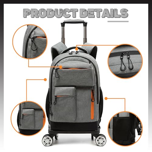 HTgroce Rolling Backpack with Wheels for Boys Roller Wheels Backpacks Big Kids Laptop Luggage Travel Suitcase for Teen Boys - Image 5