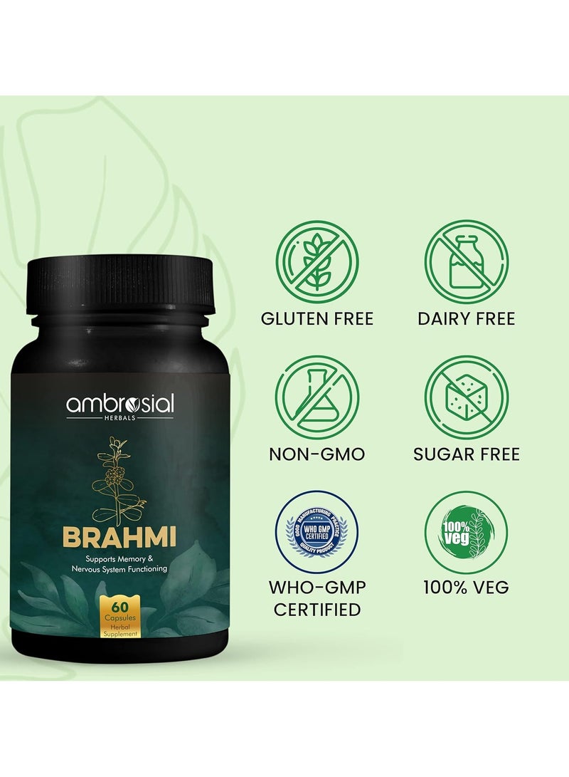 ambrosial Brahmi 500 Mg Per Capsule High Strength Bacopa Monnierie Brain Booster Nootropics To Enhance Memory, Focus, Mental Stress And Anxiety 120 Vegan Capsules - Image 4