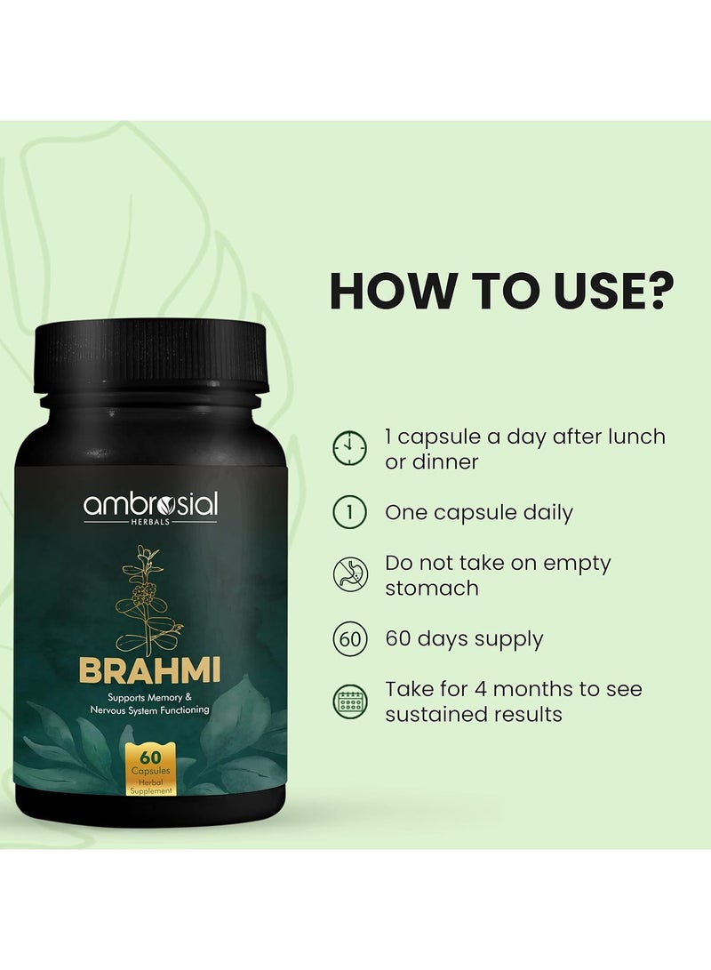ambrosial Brahmi 500 Mg Per Capsule High Strength Bacopa Monnierie Brain Booster Nootropics To Enhance Memory, Focus, Mental Stress And Anxiety 120 Vegan Capsules - Image 5