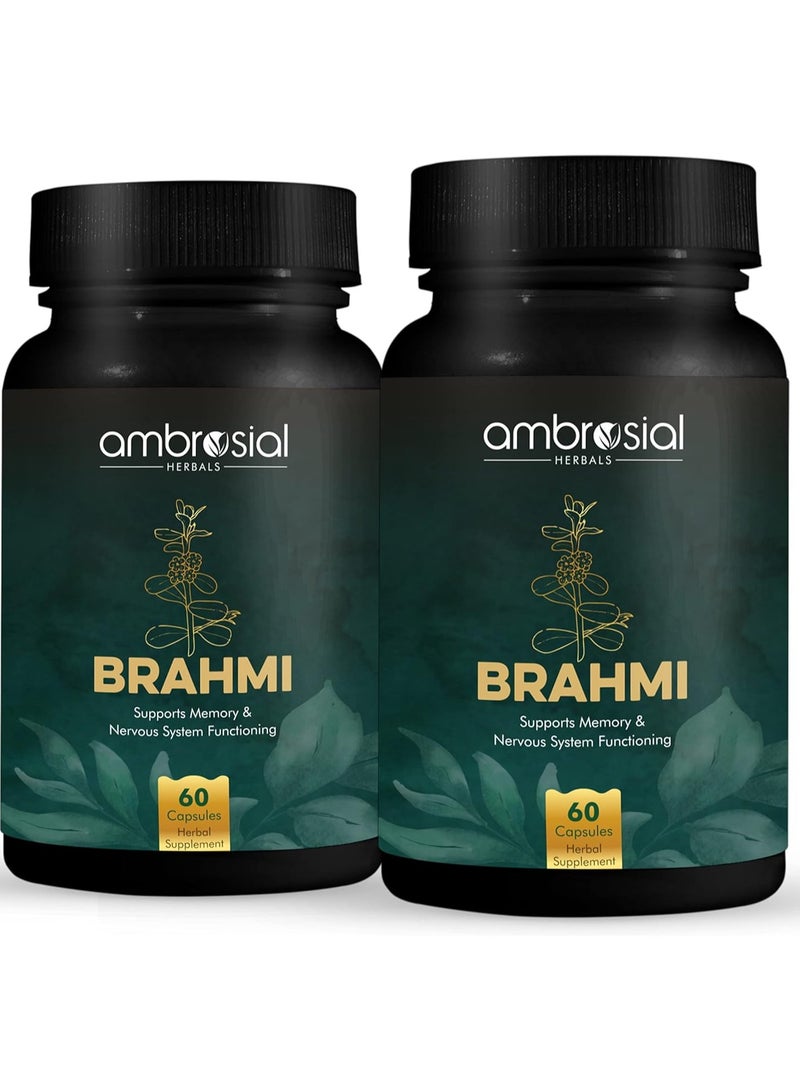 ambrosial Brahmi 500 Mg Per Capsule High Strength Bacopa Monnierie Brain Booster Nootropics To Enhance Memory, Focus, Mental Stress And Anxiety 120 Vegan Capsules - Image 1