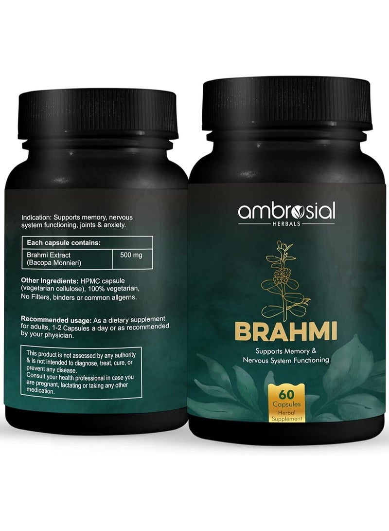 ambrosial Brahmi 500 Mg Per Capsule High Strength Bacopa Monnierie Brain Booster Nootropics To Enhance Memory, Focus, Mental Stress And Anxiety 120 Vegan Capsules - Image 2