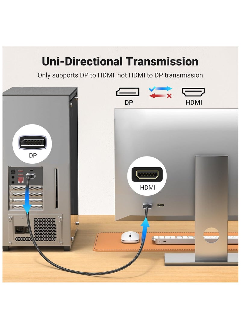 Ugreen 4K DisplayPort to HDMI Cable (2M), Supports 4K@30Hz, 2K@60Hz, 1080p@240Hz, Active DP to HDMI Braided Cable, Compatible for Graphics/SAMSUNG/Desktop/PC/EPSON/Sony - Image 3