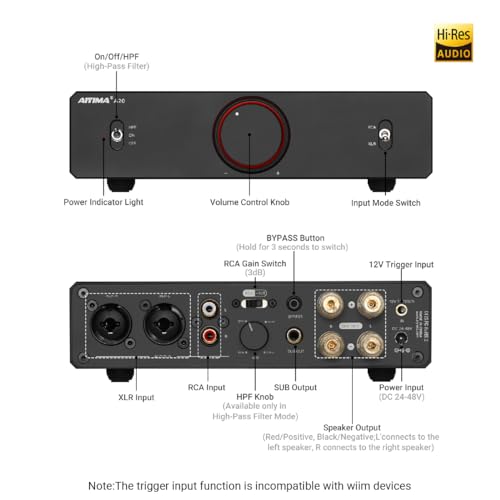 AIYIMA A20 21 Channel Power Amplifier300Wx2 HiFi Fully Balanced Stereo Amp with Adjustable HPFSub OutPFFBTPA3255 Class D AmpXLRRCA Inputs12V TriggerBypass Functions - Image 3