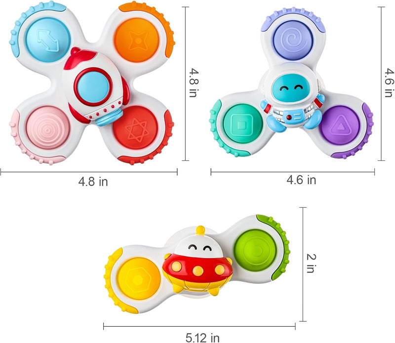 ALASOU 3PCS Pop Suction Cup Spinner Toys for 1 Year Old Boy Girl|Novelty Spinning Tops Toddler Toys Age 1-2|Sensory Baby Bath Toy for Toddlers 1-3|12 18 Months Boy Birthday Gift for Infant - Image 2