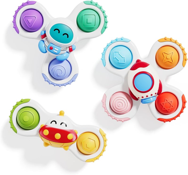 ALASOU 3PCS Pop Suction Cup Spinner Toys for 1 Year Old Boy Girl|Novelty Spinning Tops Toddler Toys Age 1-2|Sensory Baby Bath Toy for Toddlers 1-3|12 18 Months Boy Birthday Gift for Infant - Image 1