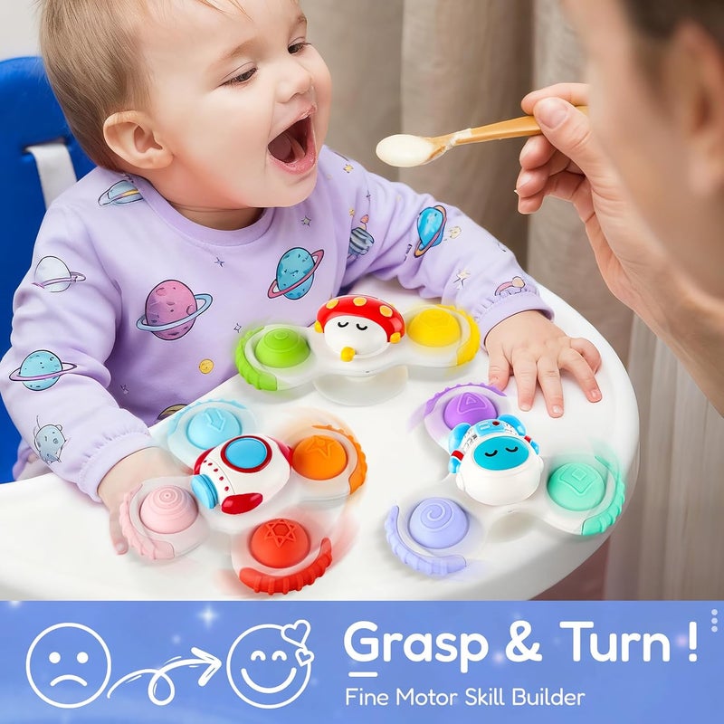 ALASOU 3PCS Pop Suction Cup Spinner Toys for 1 Year Old Boy Girl|Novelty Spinning Tops Toddler Toys Age 1-2|Sensory Baby Bath Toy for Toddlers 1-3|12 18 Months Boy Birthday Gift for Infant - Image 5