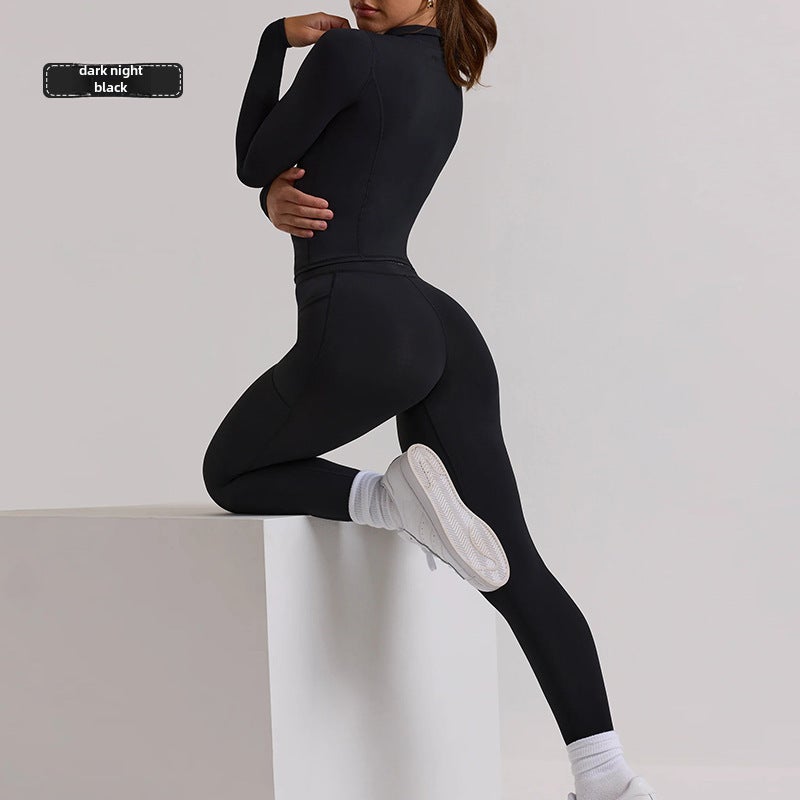 Generic New Long-Sleeve Yoga Suit Fitness Set for Women Dark Night 