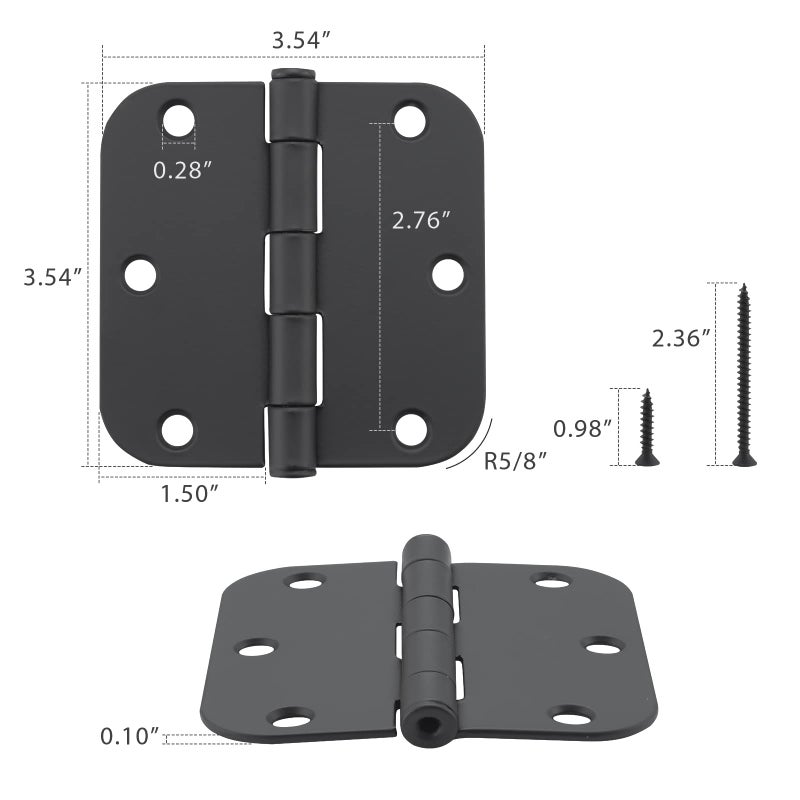 Home Master Hardware 3 Pack Rounded Matte Black Door Hinges 3.5 Inch Interior Door Hinges Residential Bedroom Door Hinge With 3 1/2In 5/8"" Radius Corners Standard Residential Bedroom Door Hinge Home Master Hardware - Image 4