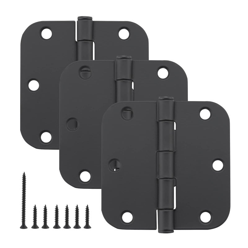 Home Master Hardware 3 Pack Rounded Matte Black Door Hinges 3.5 Inch Interior Door Hinges Residential Bedroom Door Hinge With 3 1/2In 5/8"" Radius Corners Standard Residential Bedroom Door Hinge Home Master Hardware - Image 1