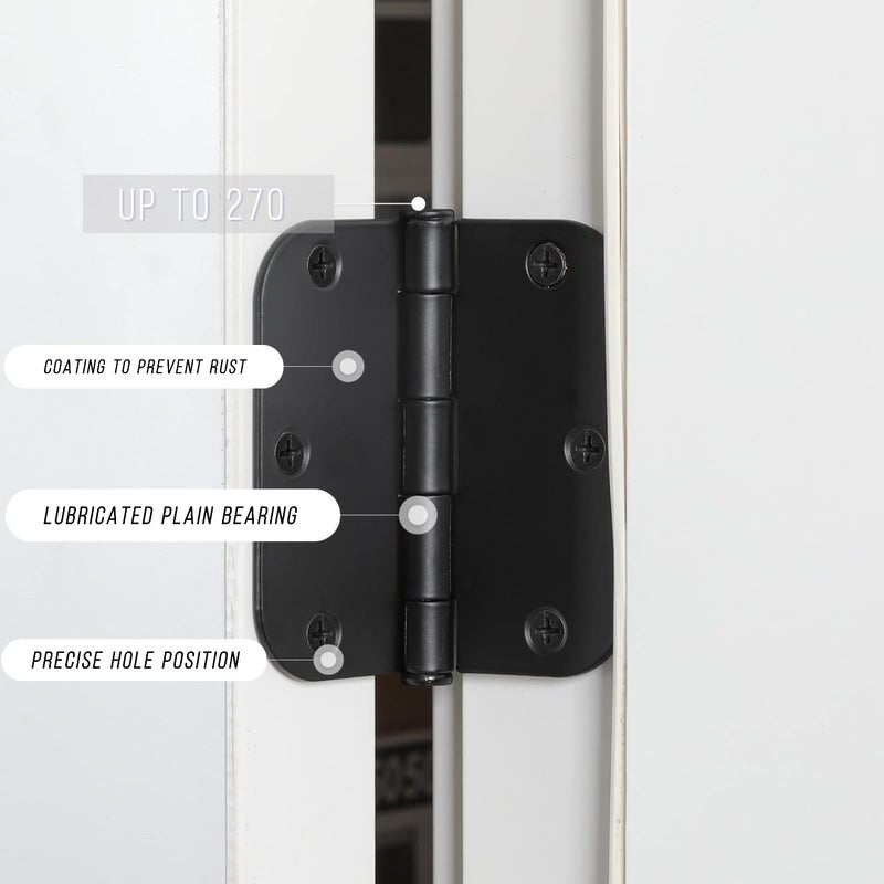 Home Master Hardware 3 Pack Rounded Matte Black Door Hinges 3.5 Inch Interior Door Hinges Residential Bedroom Door Hinge With 3 1/2In 5/8"" Radius Corners Standard Residential Bedroom Door Hinge Home Master Hardware - Image 2