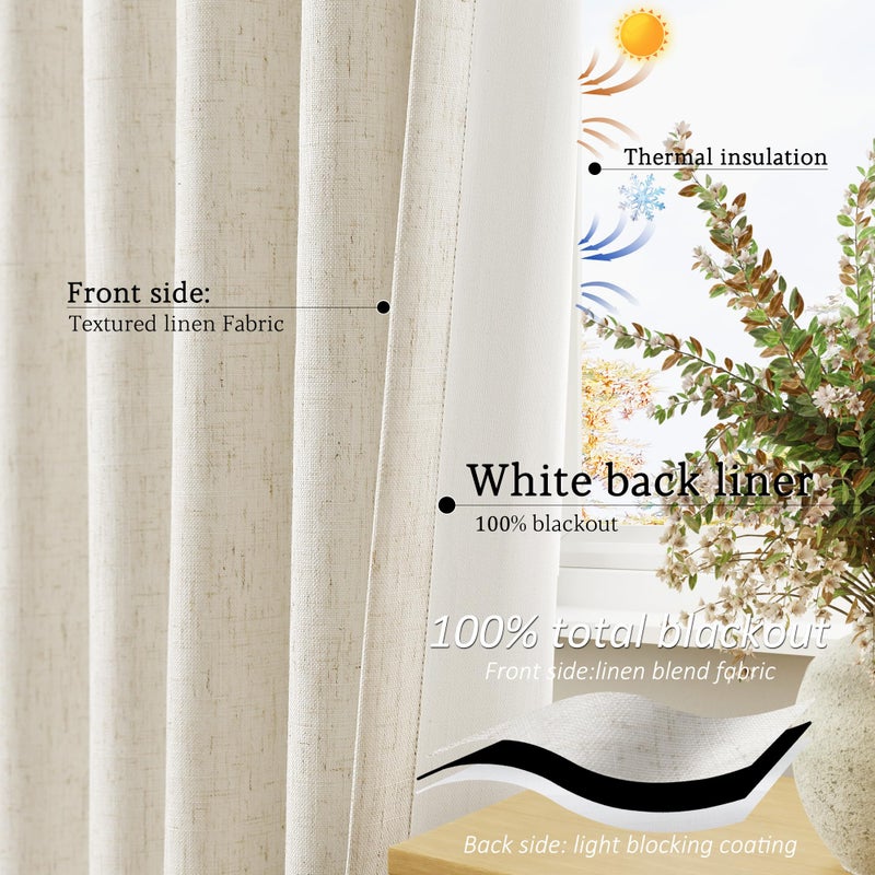 Jowels Beige Linen Blackout Curtains 80 Length 2 Panels Set for Living Room Bedroom  100% Black Out Thermal Insulated Linen Drapes  Room Darkening Grommet Curtains 80 Inches Long - Image 4