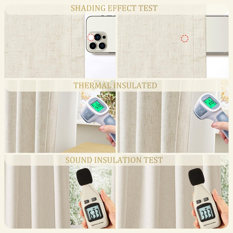 Jowels Beige Linen Blackout Curtains 80 Length 2 Panels Set for Living Room Bedroom  100% Black Out Thermal Insulated Linen Drapes  Room Darkening Grommet Curtains 80 Inches Long - Image 5