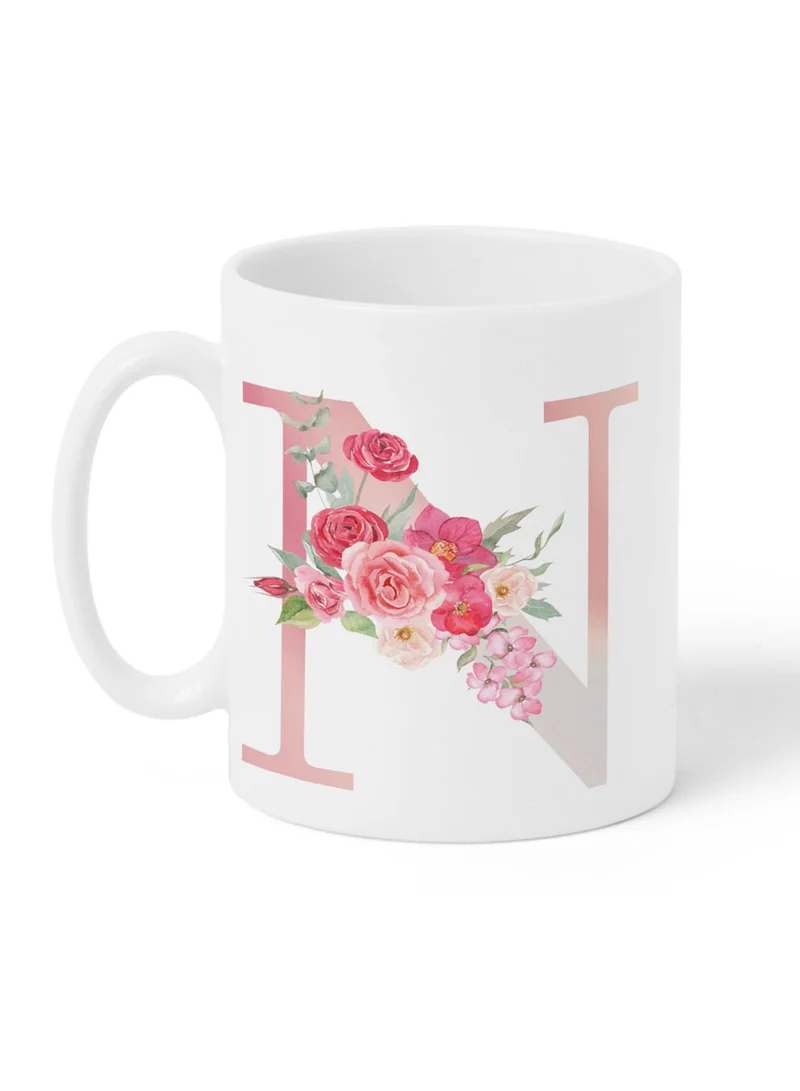 LOWHA 11 oz Ceramic Mug with Letter N Design on Both Sides