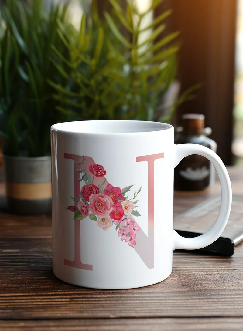 LOWHA 11 oz Ceramic Mug with Letter N Design on Both Sides