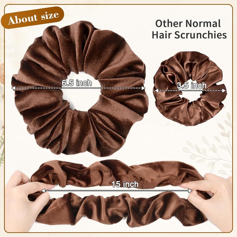 CEELGON Brown Big Velvet Scrunchie 6.5 Inches Jumbo Scrunchies Hair Ties Oversized Ponytail Holder for Thick Curly Hair Extra Large Hair Accessories for Women (Brown) - Image 2