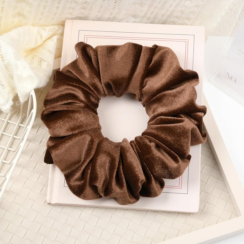 CEELGON Brown Big Velvet Scrunchie 6.5 Inches Jumbo Scrunchies Hair Ties Oversized Ponytail Holder for Thick Curly Hair Extra Large Hair Accessories for Women (Brown) - Image 5