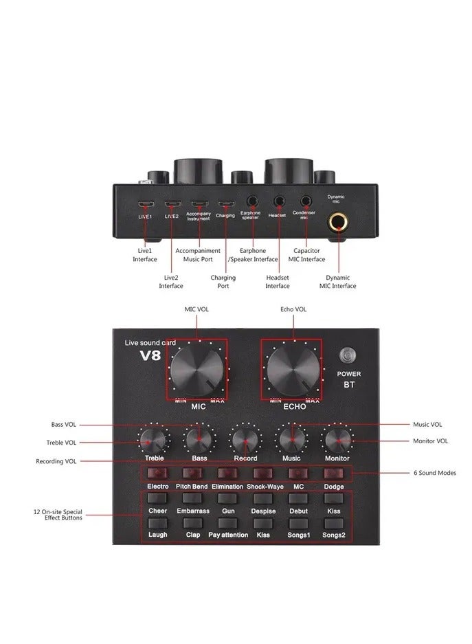 Studio Condenser Microphone Bundle V8 Sound Card For Live Streaming Podcasting  - Image 2