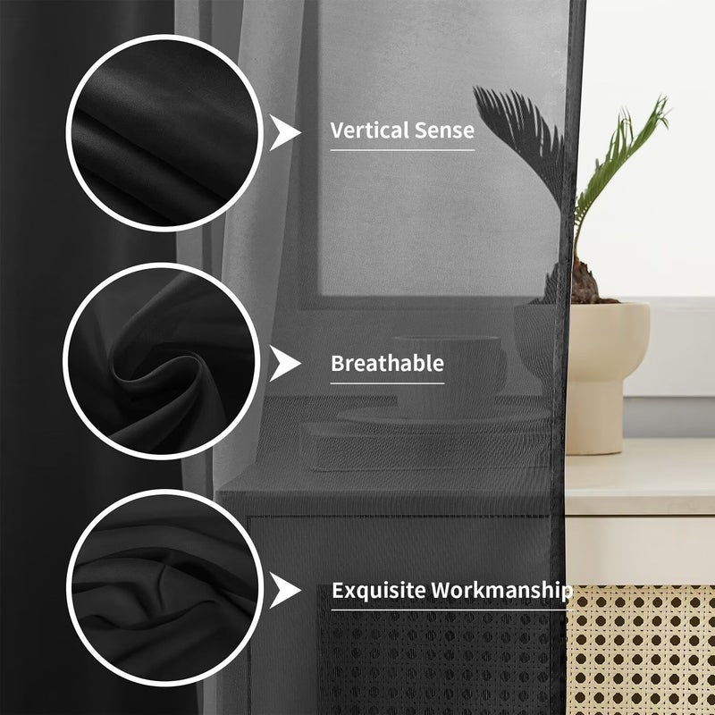 Karseteli Semi Voile Sheer Curtains 84 Inches Long 2 Panels Rod Pocket Window Treatment for Living Room Bedroom Dining Room(Black 42" W x 84" L) - Image 5