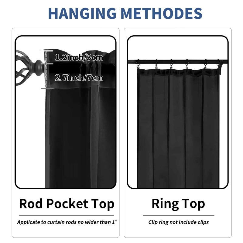 Karseteli Semi Voile Sheer Curtains 84 Inches Long 2 Panels Rod Pocket Window Treatment for Living Room Bedroom Dining Room(Black 42" W x 84" L) - Image 2