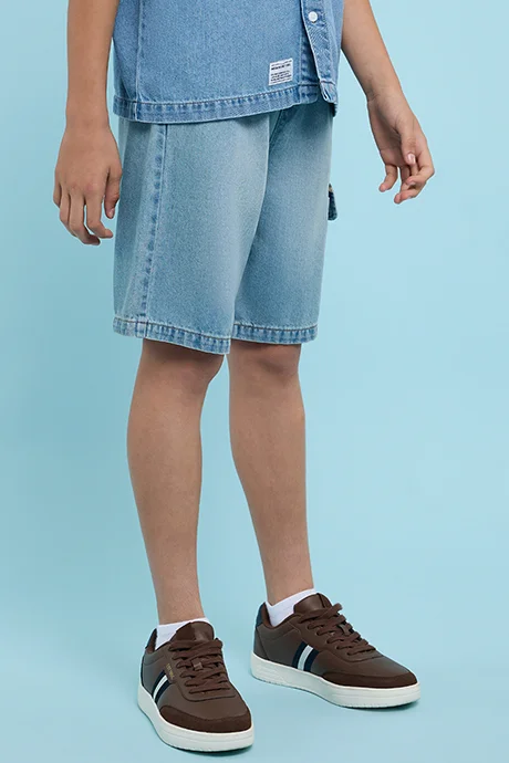 R&B Faded Denim Shorts with Drawstring Waist