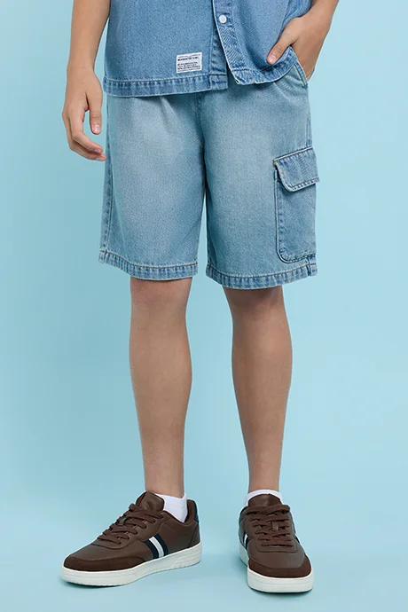 R&B Faded Denim Shorts with Drawstring Waist