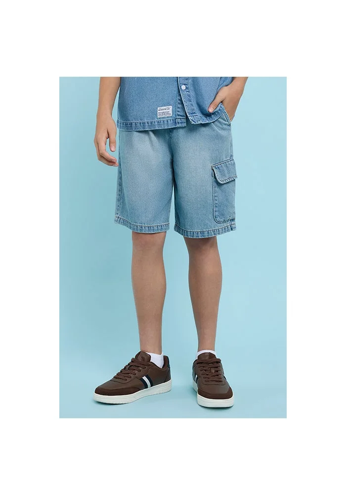 أر أند بي Faded Denim Shorts with Drawstring Waist