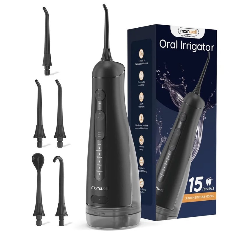 Mornwell Oral Irrigator with 5 Jet Tips , 5 Cleaning Modes of 3 water pressure , 300ml Tank IPX7 Waterproof Water Flosser - Image 2