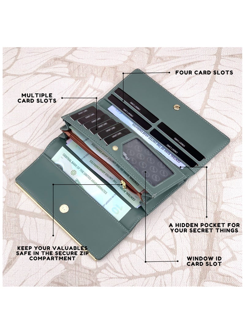 كلاسيك ميلانو - محفظة نسائية أنيقة من الجلد الصناعي مع حافظة بطاقات | محفظة عملات معدنية للنساء | محفظة نسائية نحيفة للاستخدام اليومي والسفر والهدايا - Image 2