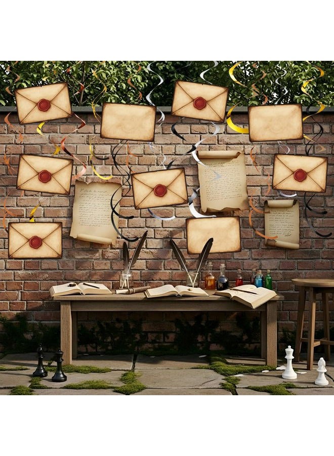 Faccito 54 Pcs Wizard Party Hanging Envelope Card Decorations Vintage Letter Double Sided Hanging Swirl Ceiling Decor for Wizard Party Movie Birthday Decoration Photo Props Supplies - Image 5