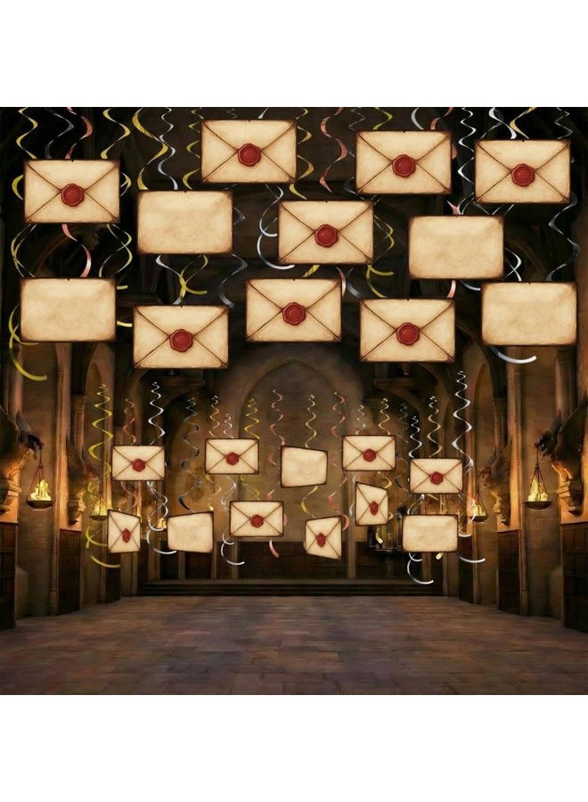 Faccito 54 Pcs Wizard Party Hanging Envelope Card Decorations Vintage Letter Double Sided Hanging Swirl Ceiling Decor for Wizard Party Movie Birthday Decoration Photo Props Supplies - Image 1
