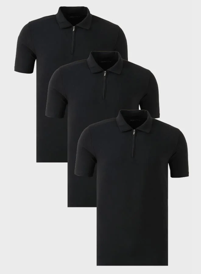 Buratti  Buratti Stretch Cotton Regular Fit Half Zipper 3-Pack Polo Collar T-Shirt Men's Polo Collar T-Shirt 5902972S3 for Men | Best Price UAE