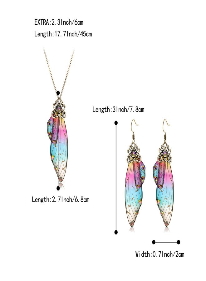 BriLove Butterfly Wing Jewelry Set Elegant Crystal Insect Dragonfly Pendant Necklace Drop Dangle Earrings for Women Multicolor Gold-Tone - Image 5