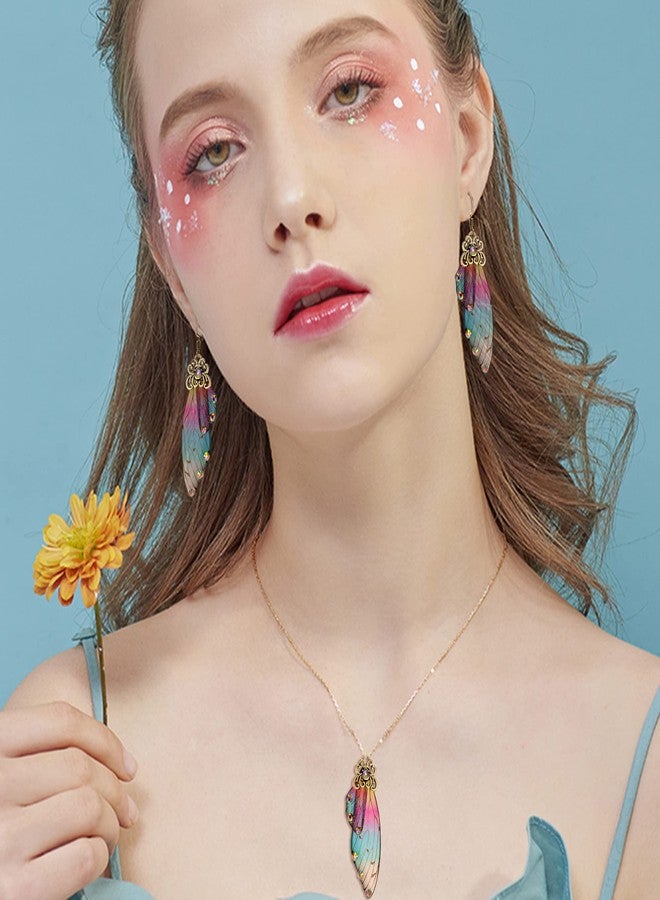 BriLove Butterfly Wing Jewelry Set Elegant Crystal Insect Dragonfly Pendant Necklace Drop Dangle Earrings for Women Multicolor Gold-Tone - Image 2