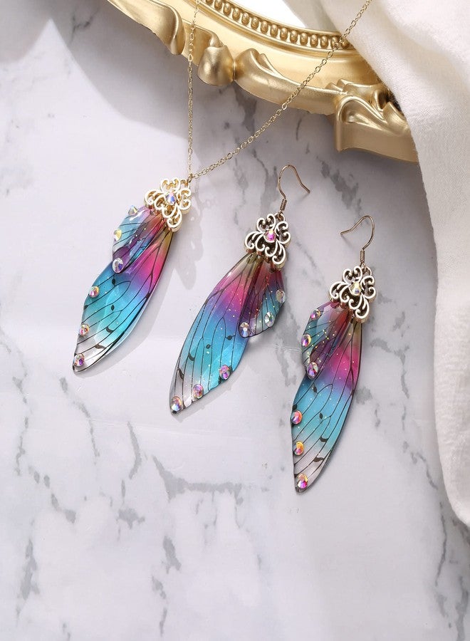 BriLove Butterfly Wing Jewelry Set Elegant Crystal Insect Dragonfly Pendant Necklace Drop Dangle Earrings for Women Multicolor Gold-Tone - Image 4
