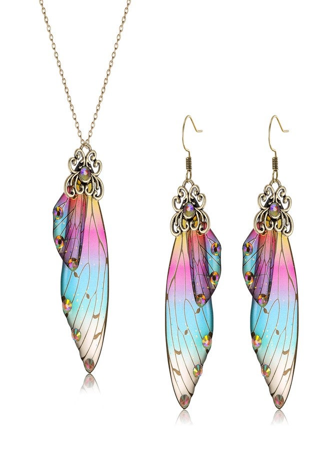 BriLove Butterfly Wing Jewelry Set Elegant Crystal Insect Dragonfly Pendant Necklace Drop Dangle Earrings for Women Multicolor Gold-Tone - Image 1