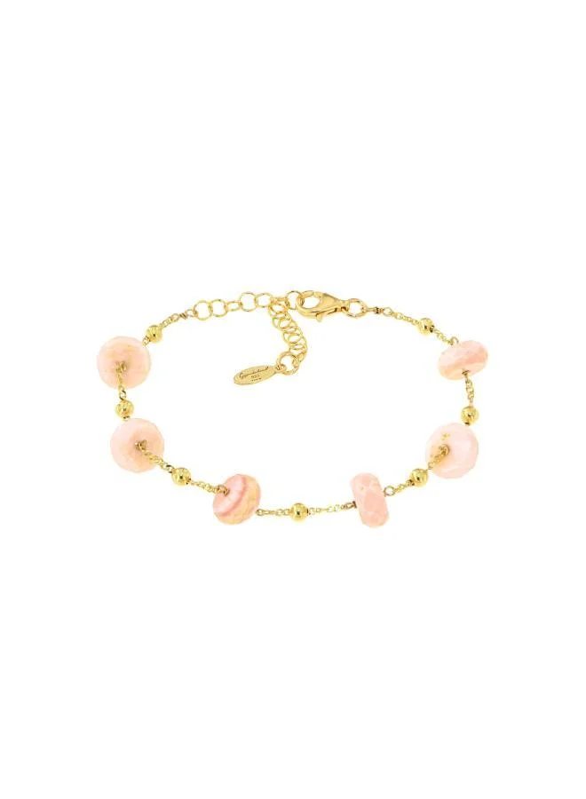 جواندلينا Silver Yellow Gold Plated Bracelet with Semi Precious Stones: Pink Opale