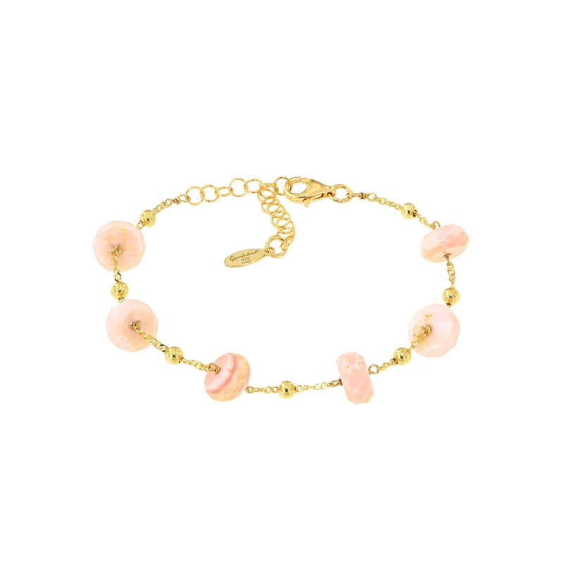 Guendalina Silver Yellow Gold Plated Bracelet with Semi Precious Stones: Pink Opale